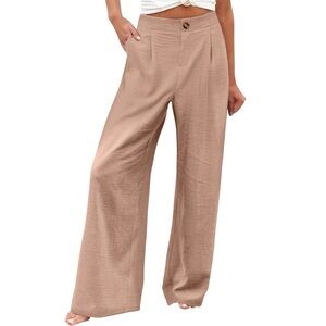 NEW Summerfield Pleated Hayden Wide-Leg High-Rise Pants in Beige W Pockets SizeM